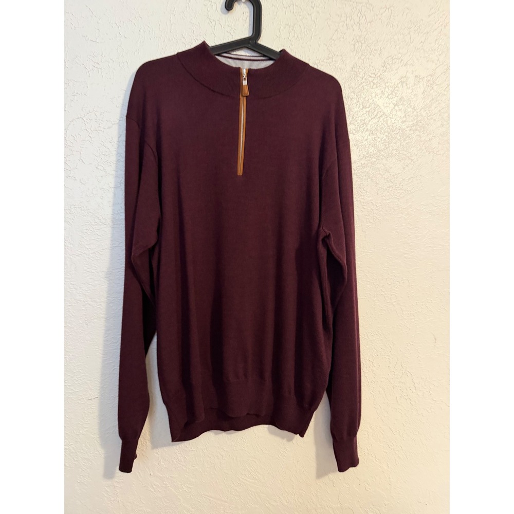Peter Millar Mens XL Burgundy Merino Wool Silk Quarter Zip Pullover Sweater